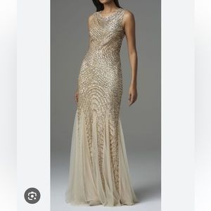 Aidan Mattox Gold Beaded Illusion Mermaid Gown